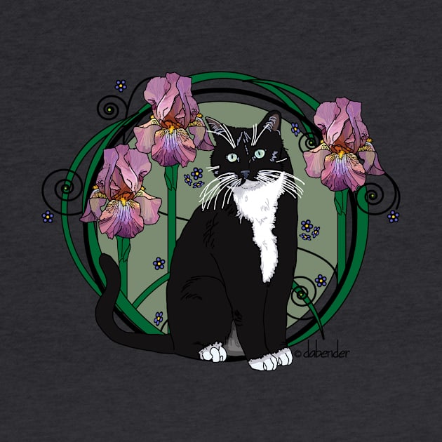 Black and White Cat with Irises by avondalealley